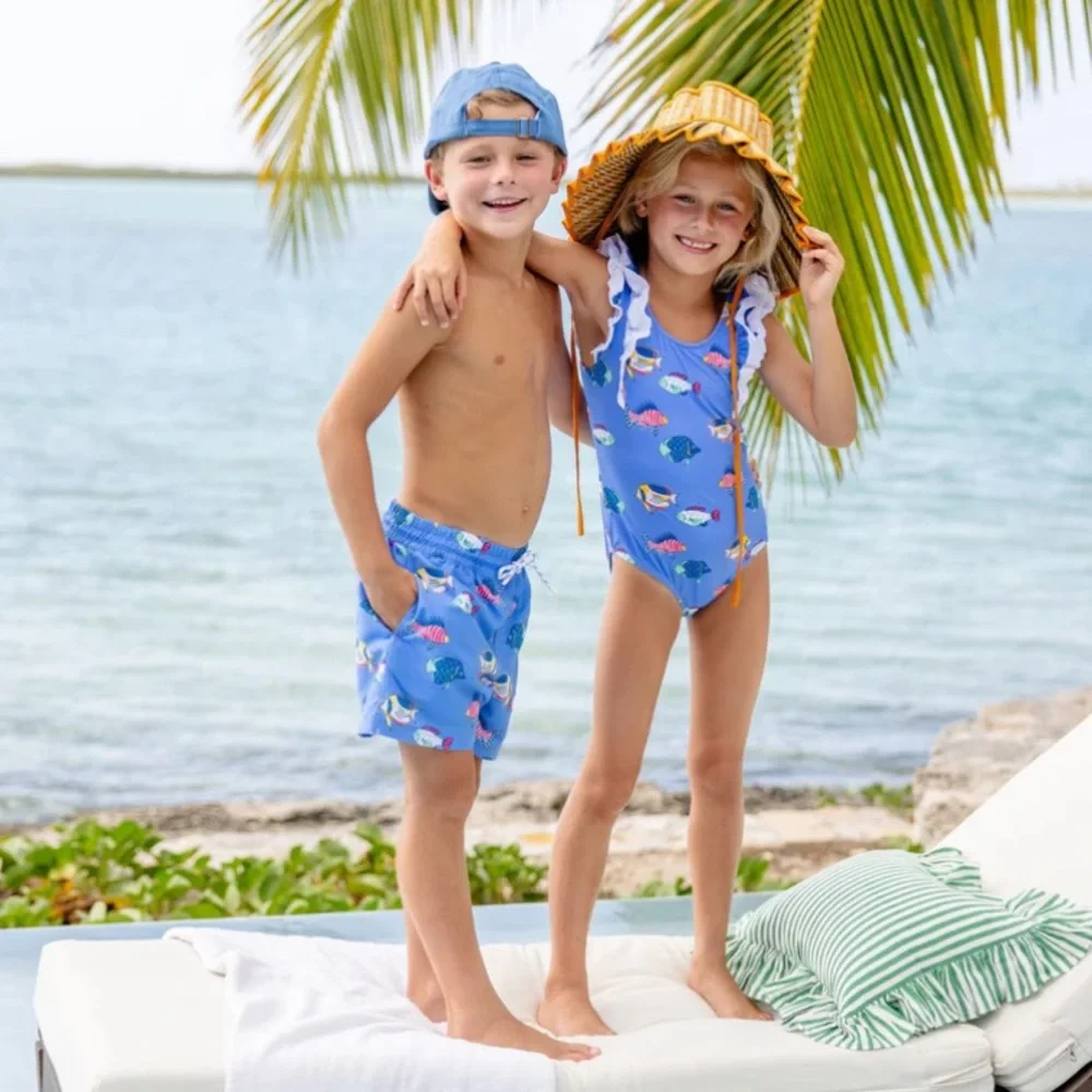 Beaufort Bonnet Ruehling Ruffle Bathing Suit Here Fishy Fishy Girl’s 3T or 8